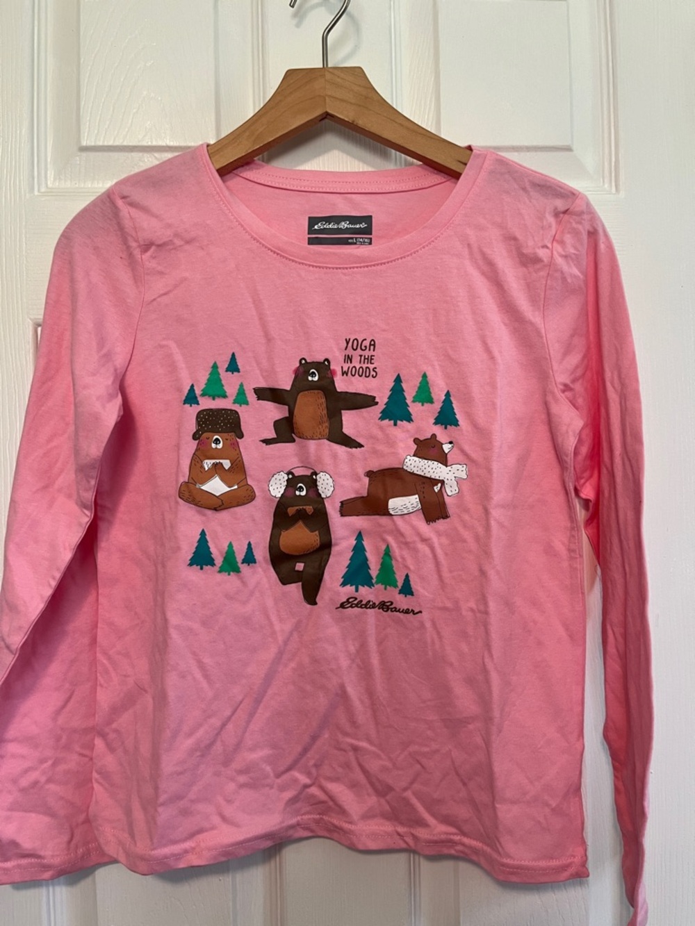 Eddie Bauer Pink Long Sleeve Tee with Yoga Bears Graphic